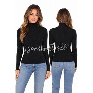 AYR The Visionary Sweater M Black Ribbed Wool Blend Mock Neck Quiet Luxury